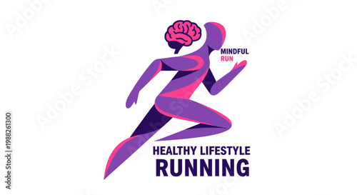 Mindful Running Promoting Healthy Lifestyle and Mental Wellness, Colorful Illustration