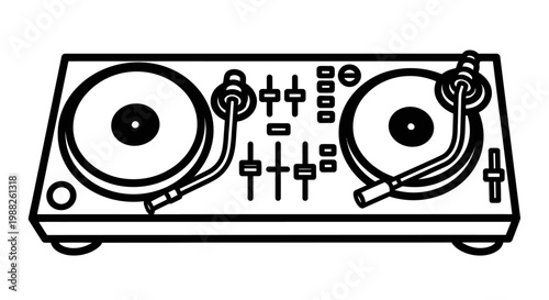 Dj turntable illustration black and white vector graphic for music and audio