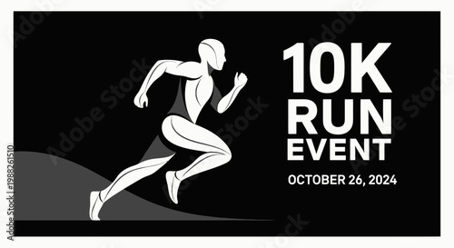 Minimalist Design Depicts a Dynamic 10K Run Event Scheduled for October 2024