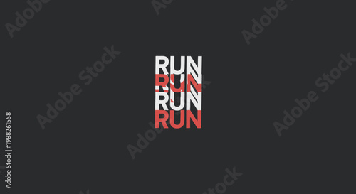 Minimalist Design Featuring Repeated Text Elements Denoting Action and Dynamism