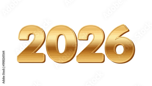 A golden New Year's logo design showcases the vector illustration of the numbers 2026 against a clean white background, radiating a sense of optimism and prosperity for the upcoming year