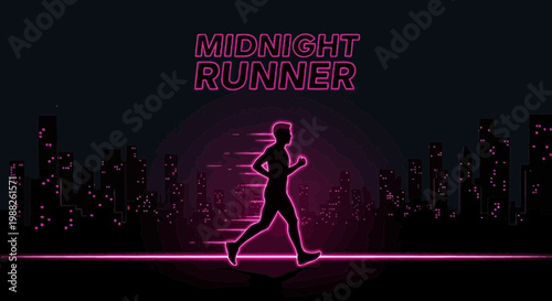 Neon Runner: Urban Nighttime Run Through a Cityscape Silhouette Illustration