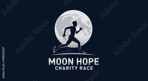 Moon Hope Charity Race Logo Illustrating Distance Running Under a Full Moon in Silhouette