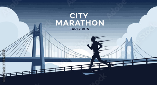 Marathon Runner Silhouetted on a Bridge During the Dawn Early Run for the Competition