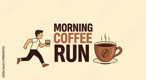 Morning Coffee Run: Energetic Illustration of a Person Grabbing Coffee, Starting the Day