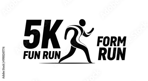 Minimalist Graphic Depicting a 5K Run Event with Athletic Form and Celebration