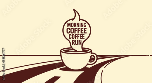 Morning Coffee Run, Depicting Caffeine Infusion With Road Symbolism Design Graphic