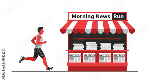 Morning Runner Delivering News From The Local Newspaper Stand In The Early Morning