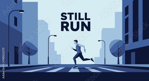 Minimalist Runner Running Across Street Symbolizing Activity and Urban Pursuits