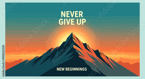 Motivational Mountain Sunrise Illustration: Conquer Goals and Embrace New Opportunities