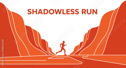 Minimalist Silhouette Of A Runner Navigating A Canyon Route Towards The Horizon