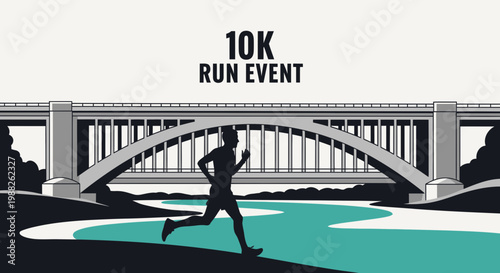 Minimalist Silhouette of Runner During 10k Run Event Near a River Bridge