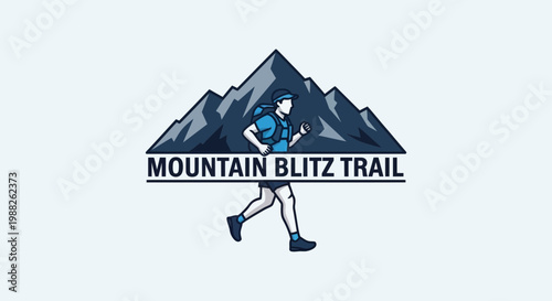 Mountain Blitz Trail Logo Showcasing Runner and Mountain Symbolism for Adventure and Fitness