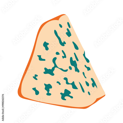 A wedge of blue cheese with characteristic green mold veins