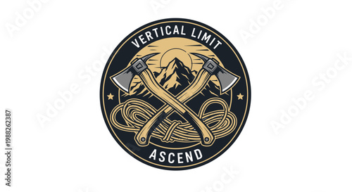 Mountain Climbing Emblem Depicting Courage, Exploration, and Perseverance With Outdoor Adventure
