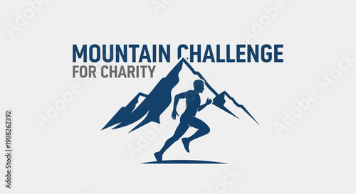 Mountain Challenge Logo Depicting A Silhouette Runner And Majestic Peaks Promoting Charity.