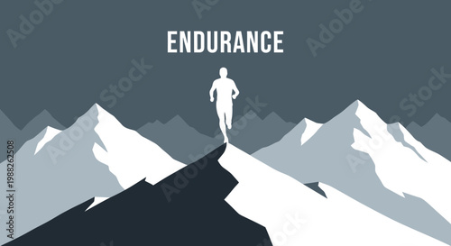 Mountain Peak Runner Ascending Summit Peak Representing Strength And Determination