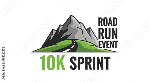 Mountain Road Run Event Logo Design, Ideal for Marathons and Endurance Competitions