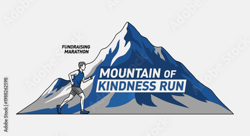 Mountain Run Charity Event Illustration with Person Running in a Marathon for a Fundraising Goal