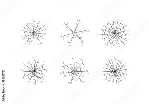 Six unique snowflake illustrations in black and white.