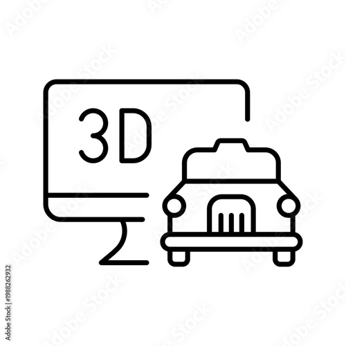 3d car modeling icon. Industry and automotive design line symbol. Black and white.