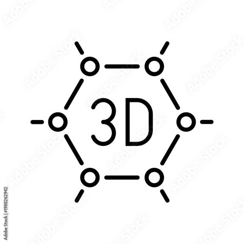 3d medicine icon. Healthcare and bioprinting line symbol. Black and white.
