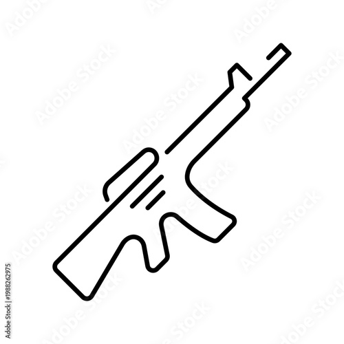 Assault rifle icon. Military and assault rifles line symbol. Black and white.