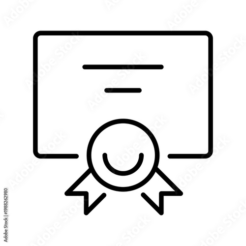 Award certificate icon. Education and certification line symbol. Black and white.