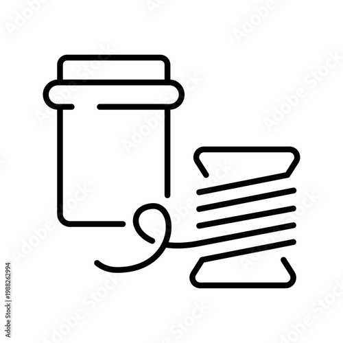 3d printing filament icon. Industry and 3d printing line symbol. Black and white.