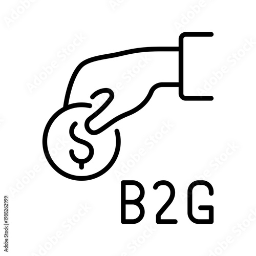 B2g payment icon. Business and government payments line symbol. Black and white.