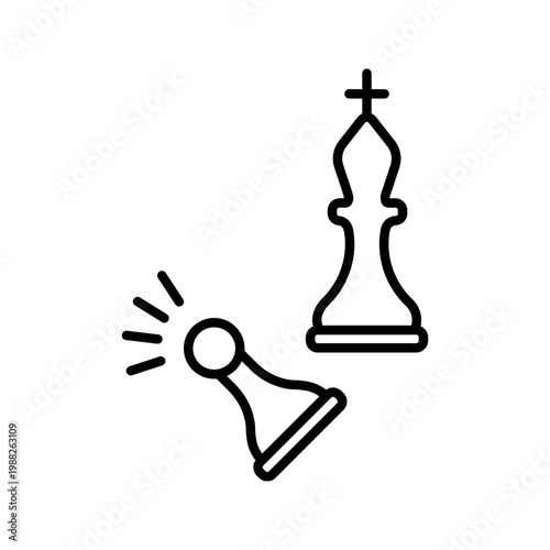Chess victory icon. Business and strategy line symbol. Black and white.