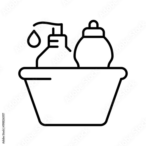 Cleaning supplies icon. Home and cleaning supplies line symbol. Black and white.