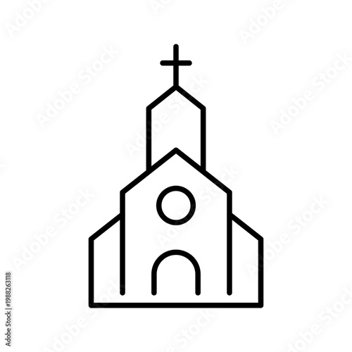 Church building icon. Religion and religious building line symbol. Black and white.