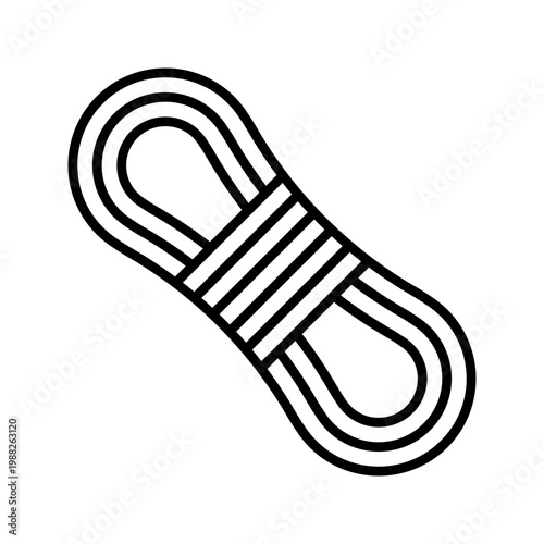 Climbing rope icon. Sports and climbing gear line symbol. Black and white.