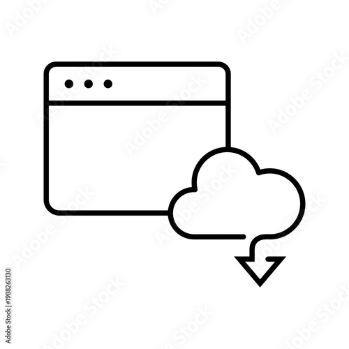Cloud download icon. Technology and cloud storage line symbol. Black and white.