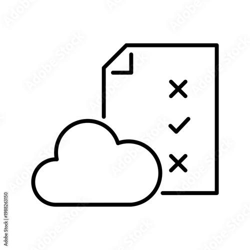 Cloud test icon. Technology and cloud testing line symbol. Black and white.
