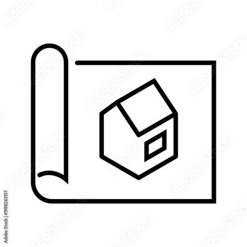 Construction project icon. Industry and building line symbol. Black and white.