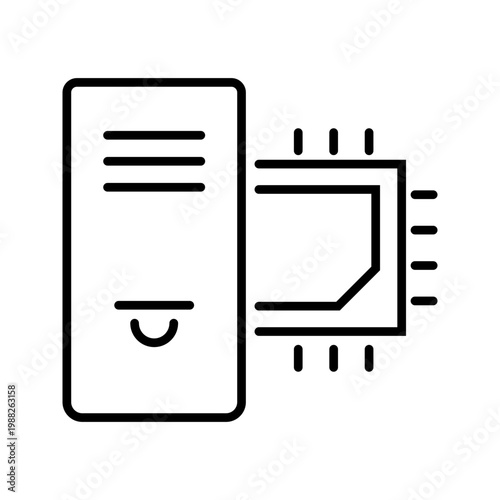 Computer processor icon. Technology and computer hardware line symbol. Black and white.