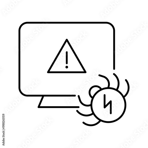 Computer virus icon. Technology and cybersecurity line symbol. Black and white.