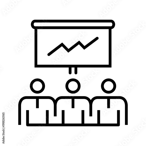 Conference presentation icon. Business and presentation line symbol. Black and white.