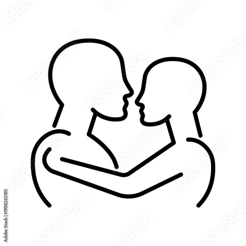Couple hug icon. Lifestyle and relationships line symbol. Black and white.