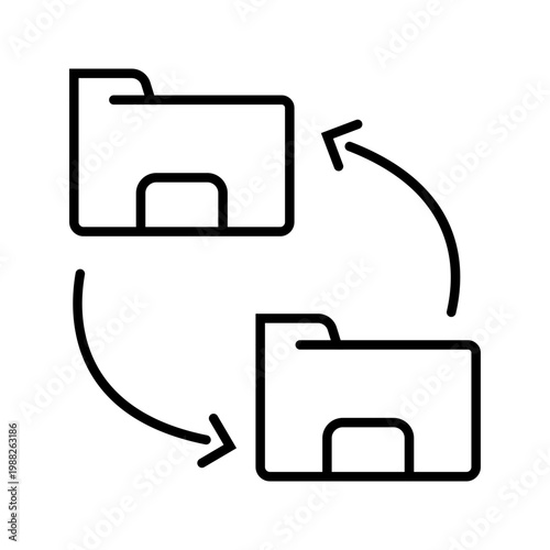Data exchange icon. Business and file transfer line symbol. Black and white.