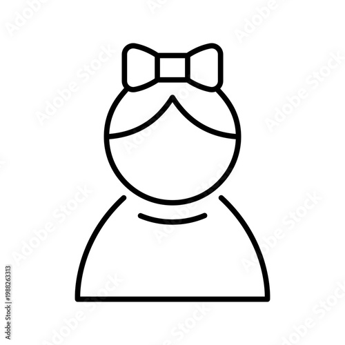 Girl avatar icon. People and children line symbol. Black and white.