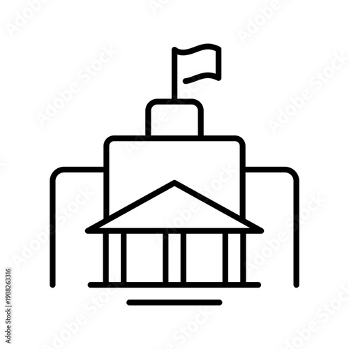Government building icon. Business and government building line symbol. Black and white.