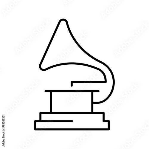 Gramophone trophy icon. Entertainment and music award line symbol. Black and white.