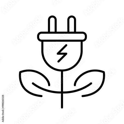 Green energy icon. Environment and renewable energy line symbol. Black and white.