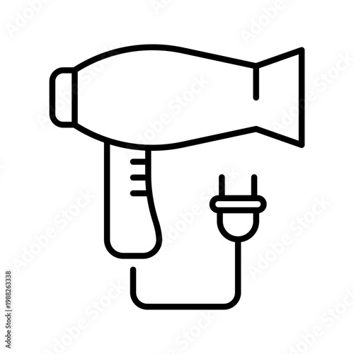 Hair dryer icon. Home and hair care line symbol. Black and white.