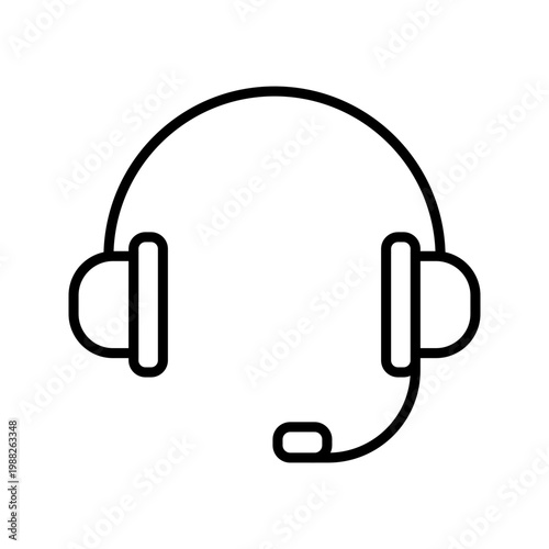 Headset microphone icon. Technology and audio equipment line symbol. Black and white.