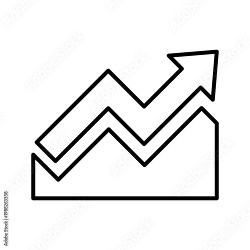 Growth chart icon. Business and analytics line symbol. Black and white.