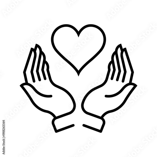 Heart care icon. Healthcare and cardiology line symbol. Black and white.